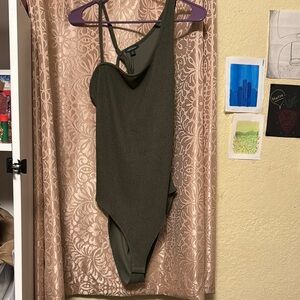 Target Green Asymmetrical Cut Out Bodysuit